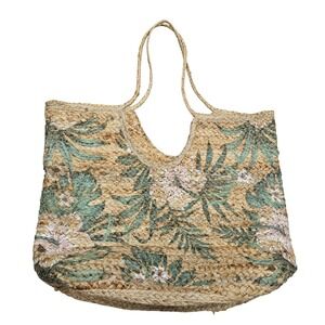 Brand Unknown Straw Tote Bag Floral Design Large Beach Bag‎ Eco-Friendly Durable